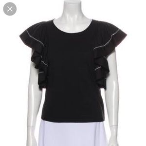 See By Chloe Tshirt Tee Top Blouse Embroidered Ruffle Black M